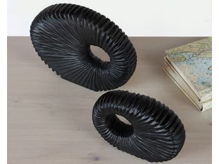 Set Of  2 Black Notched Wood Sculptures-Cleared