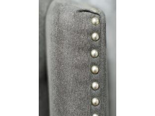 Yale Upholstered Queen Headboard in Charcoal Gray with Pewter Nailhead Trim