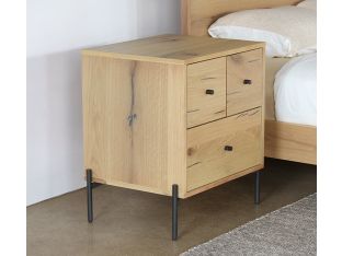 Light Oak Three Drawer Nightstand With Gunmetal HW