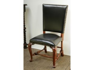 Black Leather Side Chair with Cabriole Legs