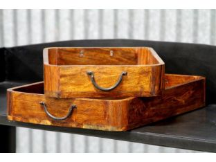 Set of 2 Wood and Iron Trays
